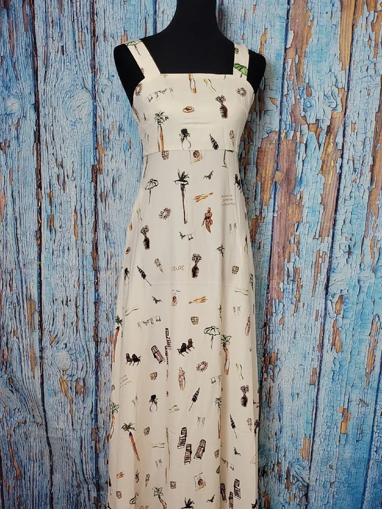 Commense Cream Tropical Print Linen Maxi Dress - Picture 2 of 16
